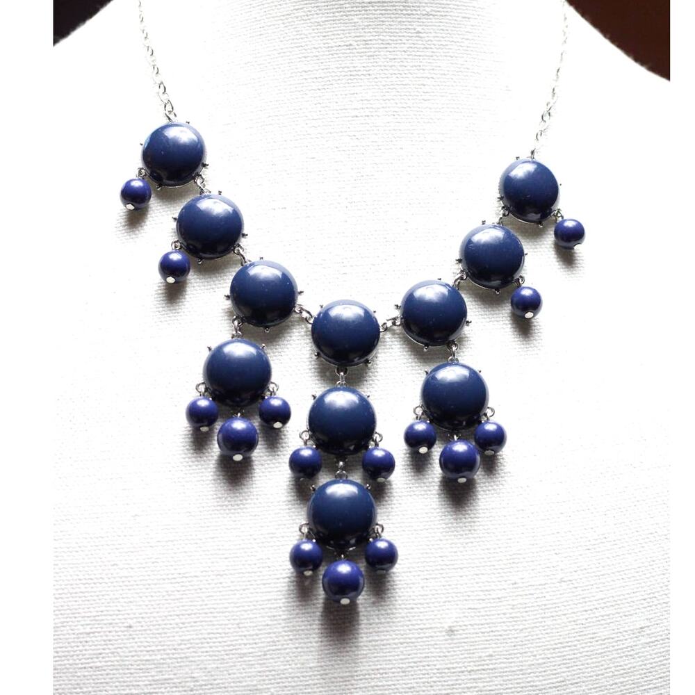 Silver Chain Blue Stones Oversized Chunky Necklace ~ NEW